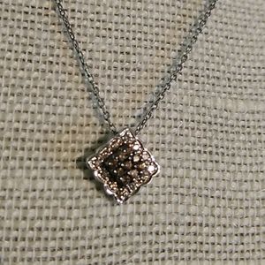 .925 Chocolate and White Diamond Square Pend…